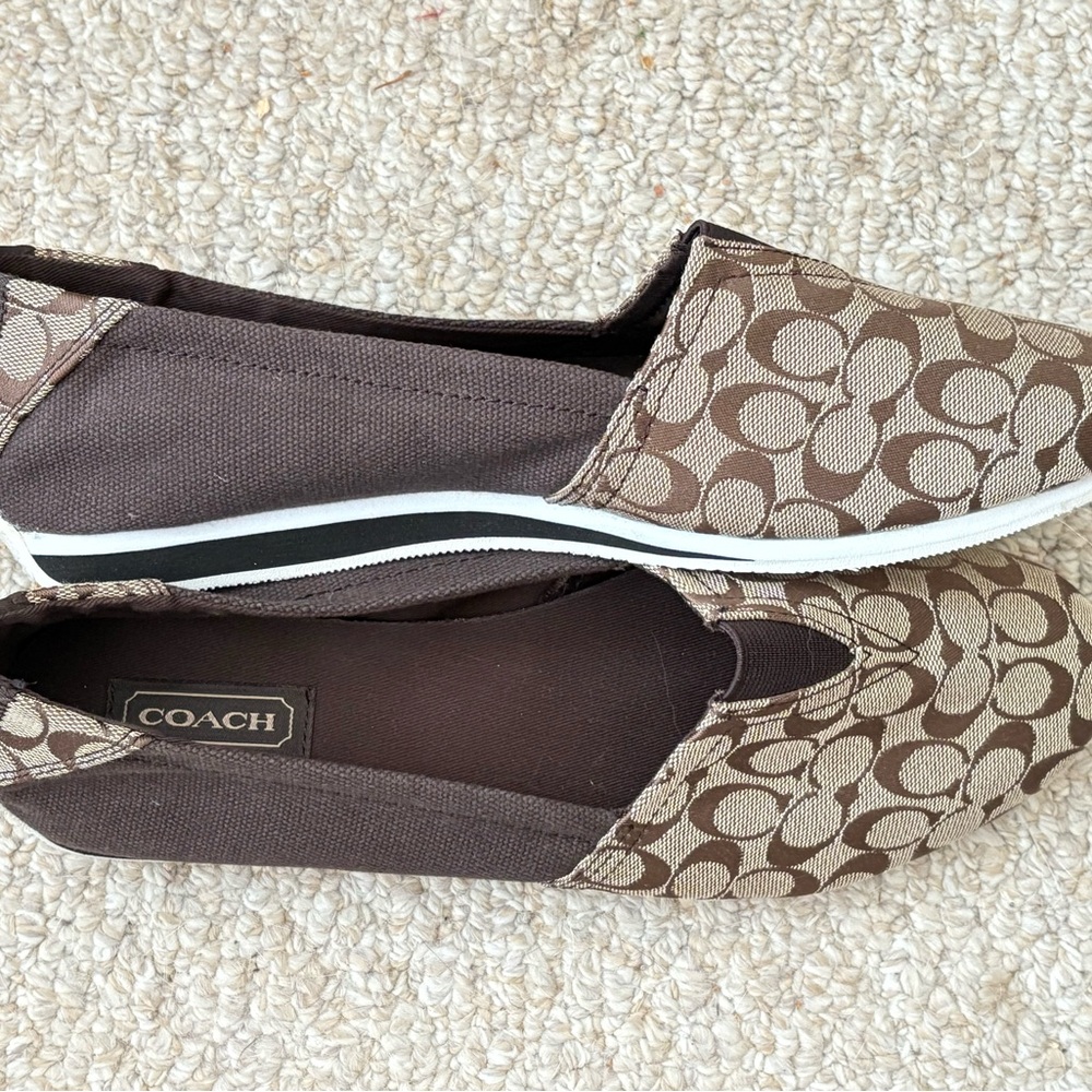 Coach Tan and Brown Patterned Women's Loafers Size 10